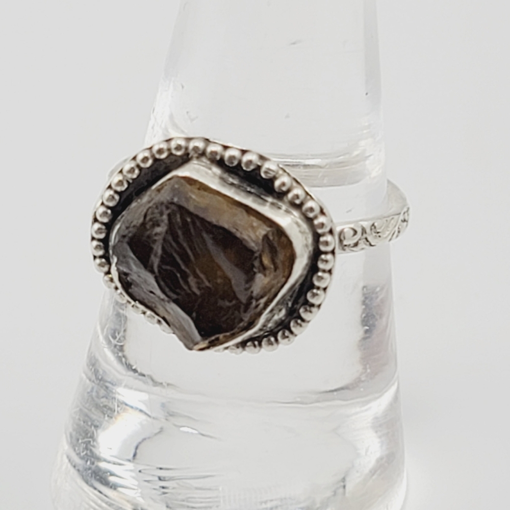 QUARTZ RAW BROWN RING HANDMADE IN RECYCLED STERLING SILVER RING SIZE 7 - Picture 5 of 5